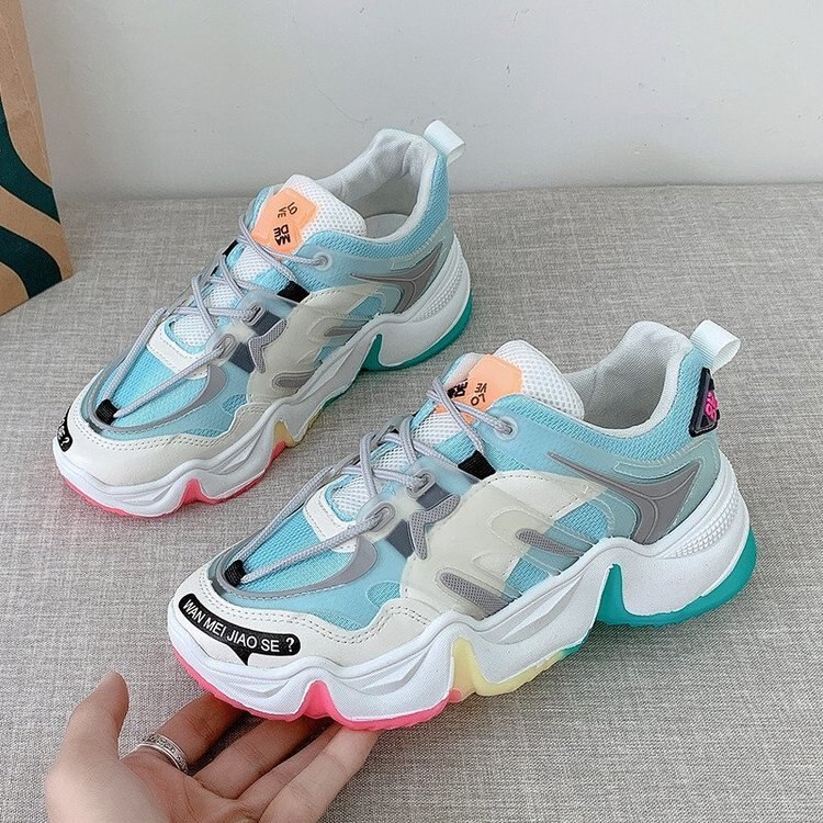 Nausk kvinder platform sko kvinder flade casual sko regnbue jelly sål behagelige åndbare sneakers sko
