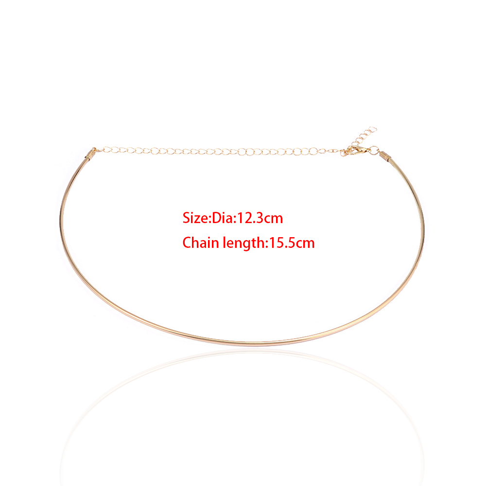 Women Necklace Rhinestone Polished Gold Metal Lady Bib Neck Choker Collar Hoop Circle Open Cuff Necklaces