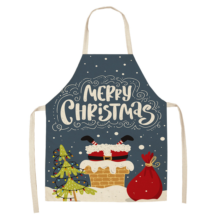 Christmas Printed Women Kitchen Aprons Waterproof Cooking oil-proof Cotton Linen Antifouling Chef Apron man kid aprons: S / Orange