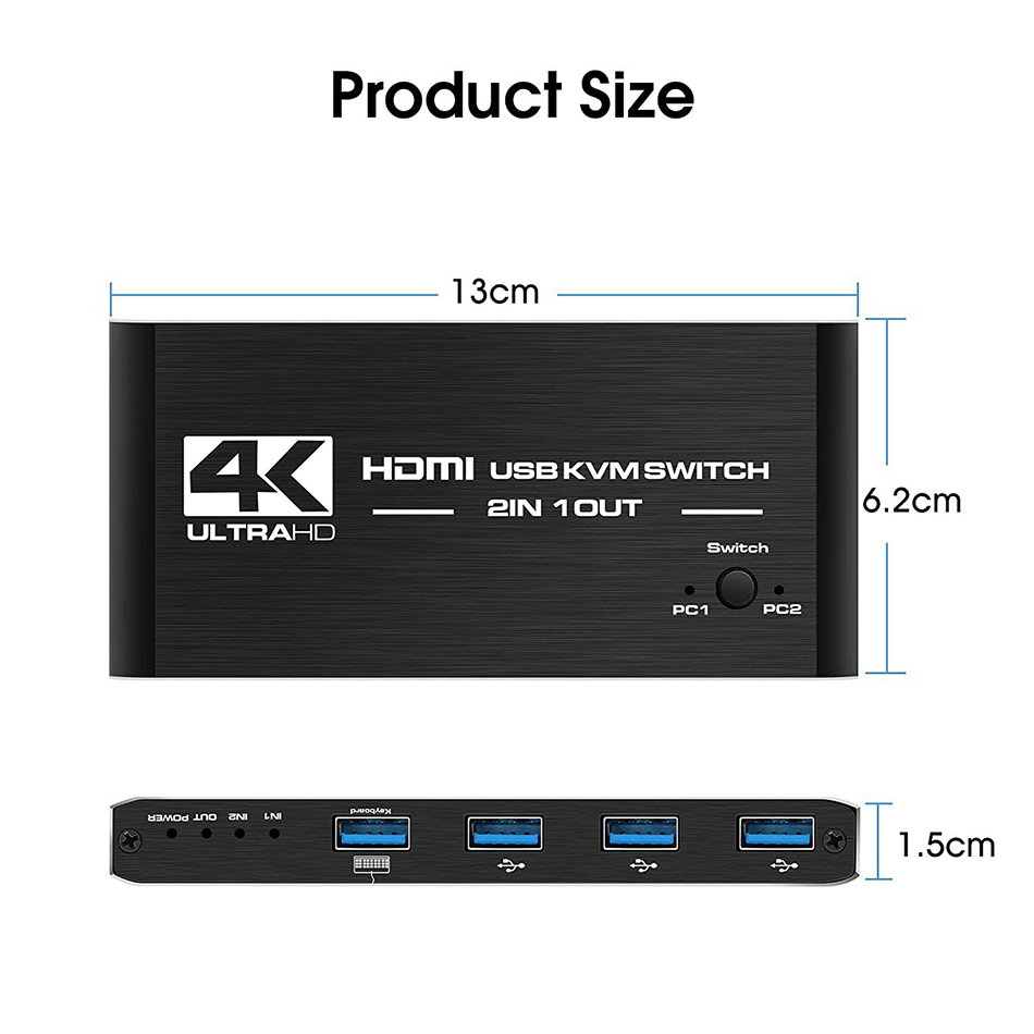 Hdmi-Compatibel Splitter 4K Schakelaar Kvm Switch Usb 2 In 1 Switcher Voor Computer Monitor Toetsenbord En Muis edid/Hdcp Printer