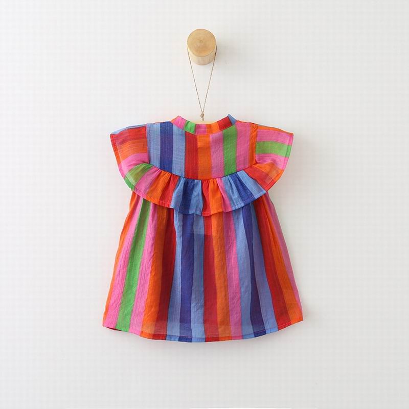 Zomer Meisje Shirts Kleurrijke Streep Chiffon Flare Mouw Mode Blouse Kinderkleding 3-7Y E0328