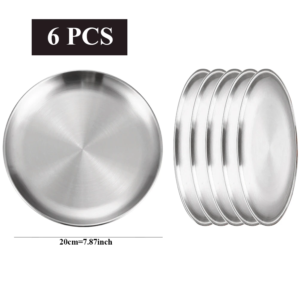 6Pcs Stainless Steel Plate Set BBQ Fried Chicken Barbecue Meat Plate Vegetable Fruit Storage Tray Party Cake Dessert Plate: light yellow
