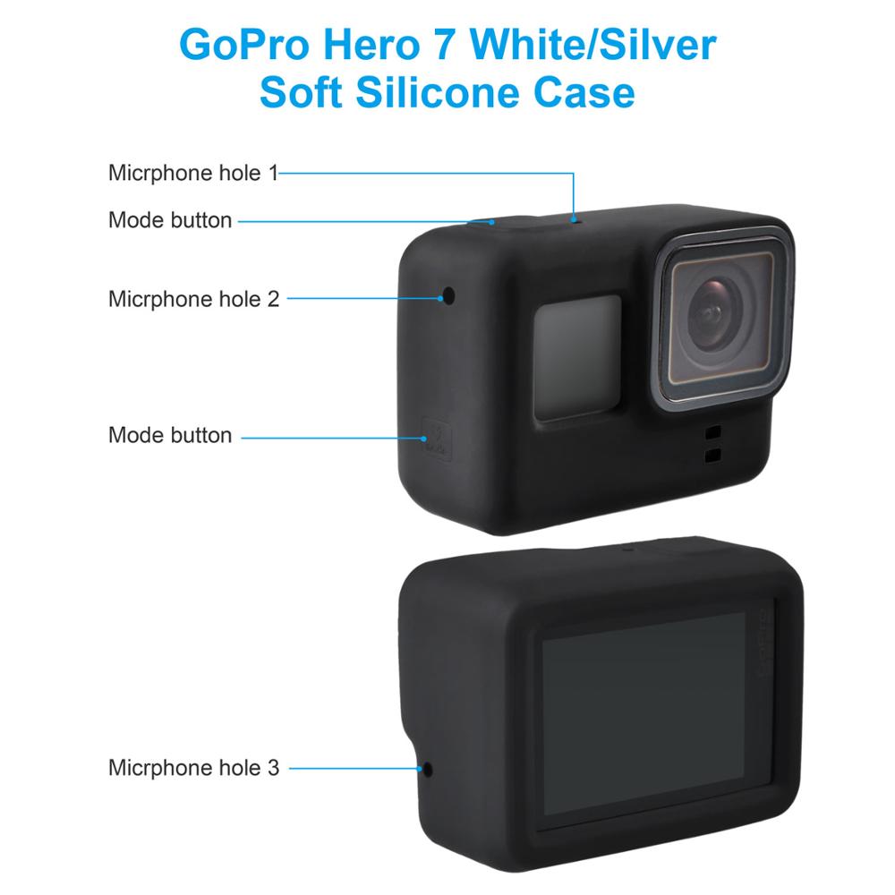 GoPro Hero 7 Kits de accesorios blancos/plateados para escalada al aire libre estuche impermeable + Protector de pantalla cordón Carabine