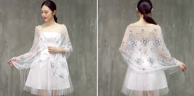 Kvinder cheongsam rød guldblå aftenomslag sjal paljetter blonder wrap med lang kvast formel bryllupsfest damer bolero