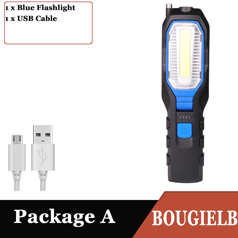 COB LED Work Light USB Rechargeable Power Adjustable Inspection Lamp Magnetic Hand Torch Camping Lantern Hook Magnet Pick Tools: Package A
