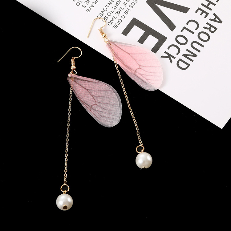 Koreaanse Vlinder Hoek Vleugels Lange Tassel Oorbellen Voor Vrouwen Sieraden Imitatie Parel Crystal Asymmetrische Verklaring Oorbellen