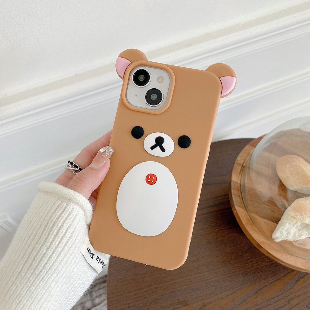 Leuke 3D Cartoon Rilakkuma Beer Zachte Siliconen Telefoon Case Achterkant voor iPhone 11 12 13 14 15 16 Pro Max: Canvas / Black