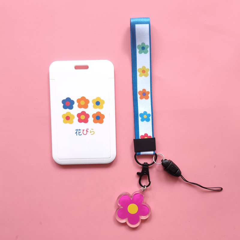 Porte-cartes à fleur mignon, Japon et Corée du Sud, ensemble de cartes rouges net, porte-cartes d'identité, accessoires suspendus, lanière de chaîne continent, bricolage