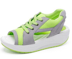 EFFGT vrouwen sandales sandalias Zomer vis kop sandalen vrouwen schoenen helling met platform muffin: Army Green / 4