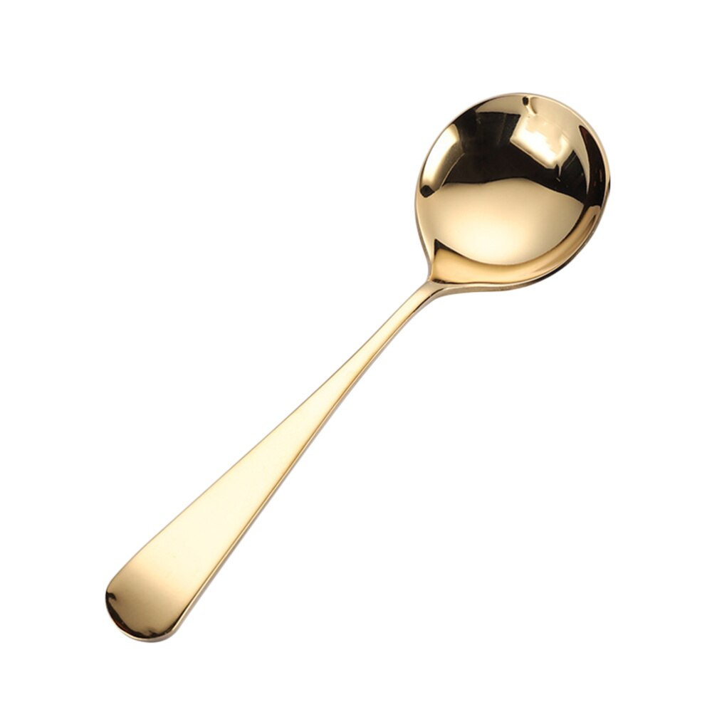 3pcs Silver 304 Stainless Steel Spoon Dessert Serving Spoon Tableware Round Spoon for Home Restaurant