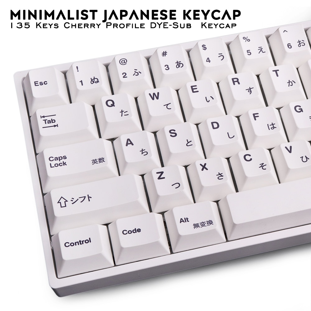 Teclas PBT Minimalistas Brancas de 135 Teclas, Perfil Cherry, DYE-Sub, Personalizadas em Inglês para Teclados Mecânicos 61/64/87