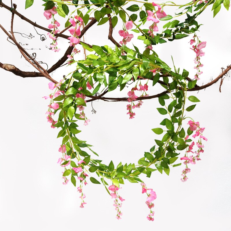 220cm silk rose wedding decoration ivy vine artificial flower arch decoration with green leaf wall garland