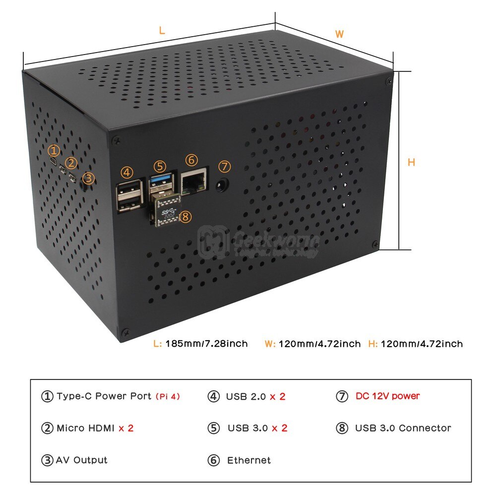 Geekworm – boîtier métallique X880-C1 avec ventilateur de refroidissement pour Raspberry Pi 4 et X880 Dual 2.5 &quot; / 3.5&quot; SATA (RPi &amp; X880 non inclus)