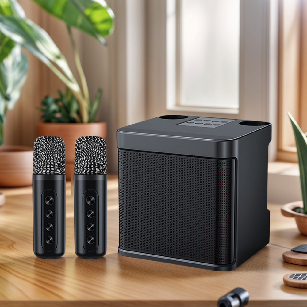 YS203 Altavoz Bluetooth portátil con 2 micrófonos inalámbricos Máquina de Karaoke Estéreo envolvente Karaoke en casa para niños Adultos