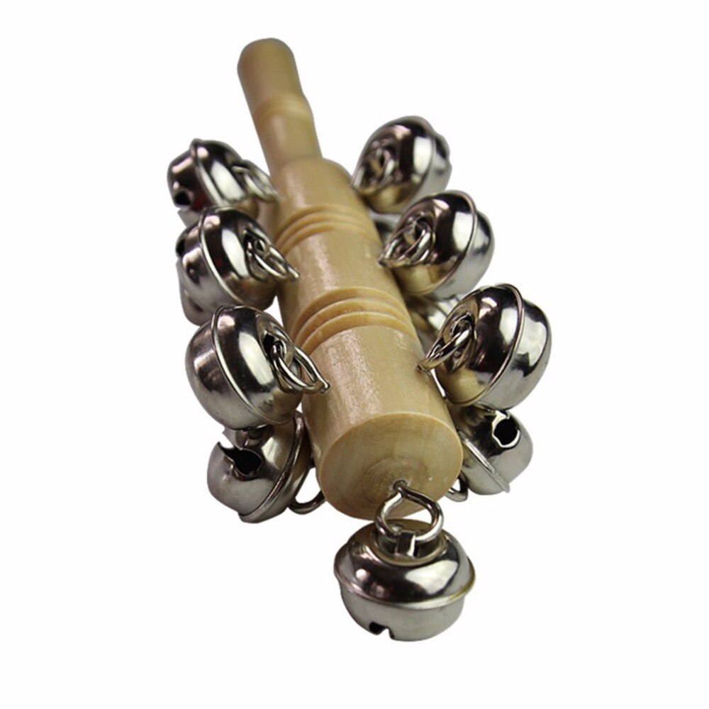 Trä baby skallra barn leksak musikinstrument handtag trä aktivitet bell stick shaker för barn inspirerande musikkänsla