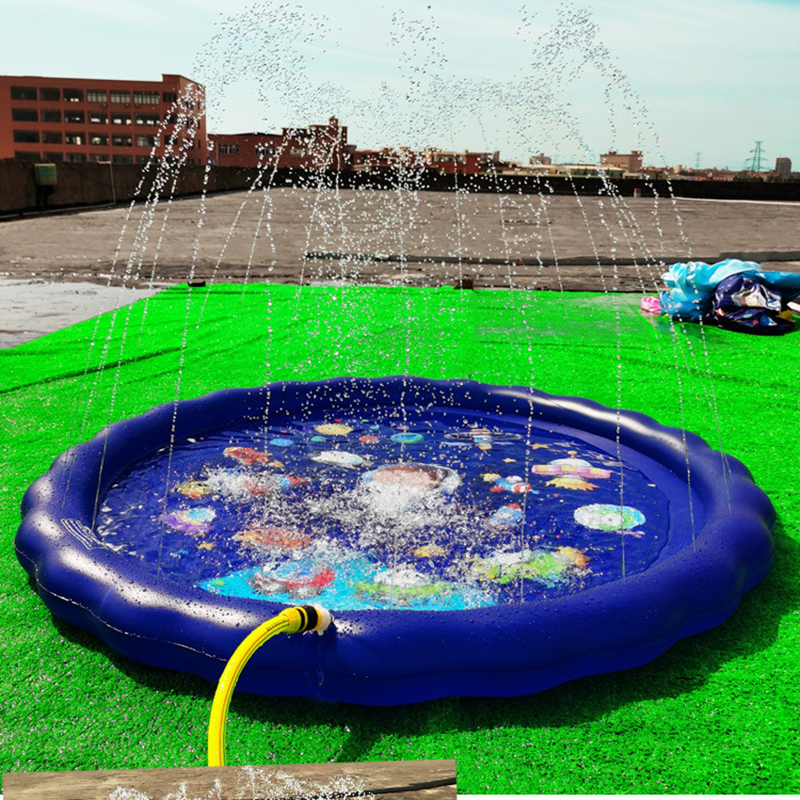 Sommer oppustelig legemåtte vandlegetøj børn sprinkler splash pad udendørs have support lille barn sjovt pat pad legetøj: Mørkeblå