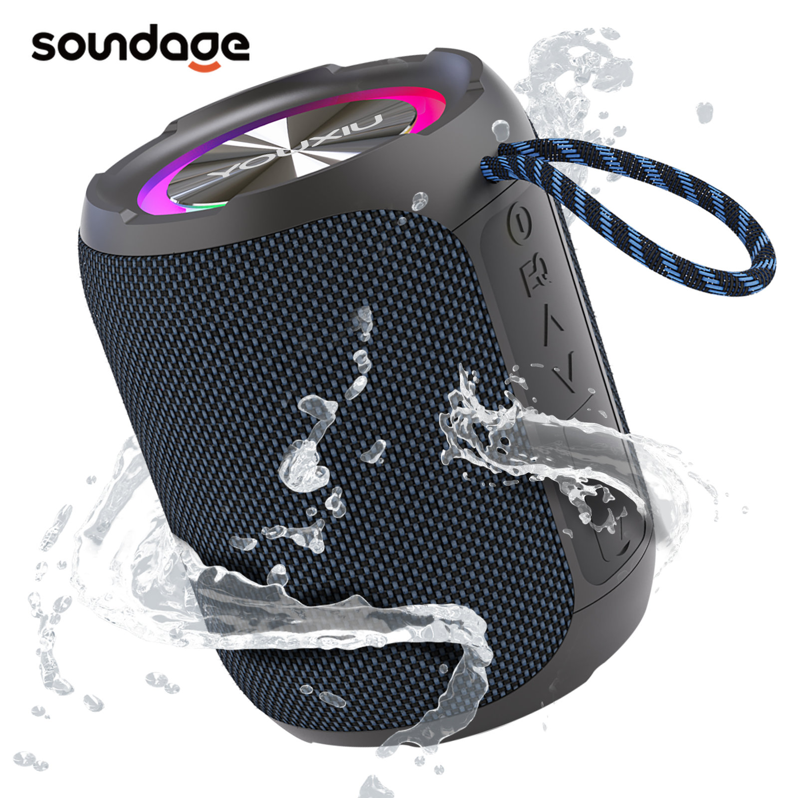 Bärbar bluetooth-högtalare  bt5.0 ipx 7 vattentät stereomusik surround trådlös högtalare med led-ljus subwoofer utomhushögtalare