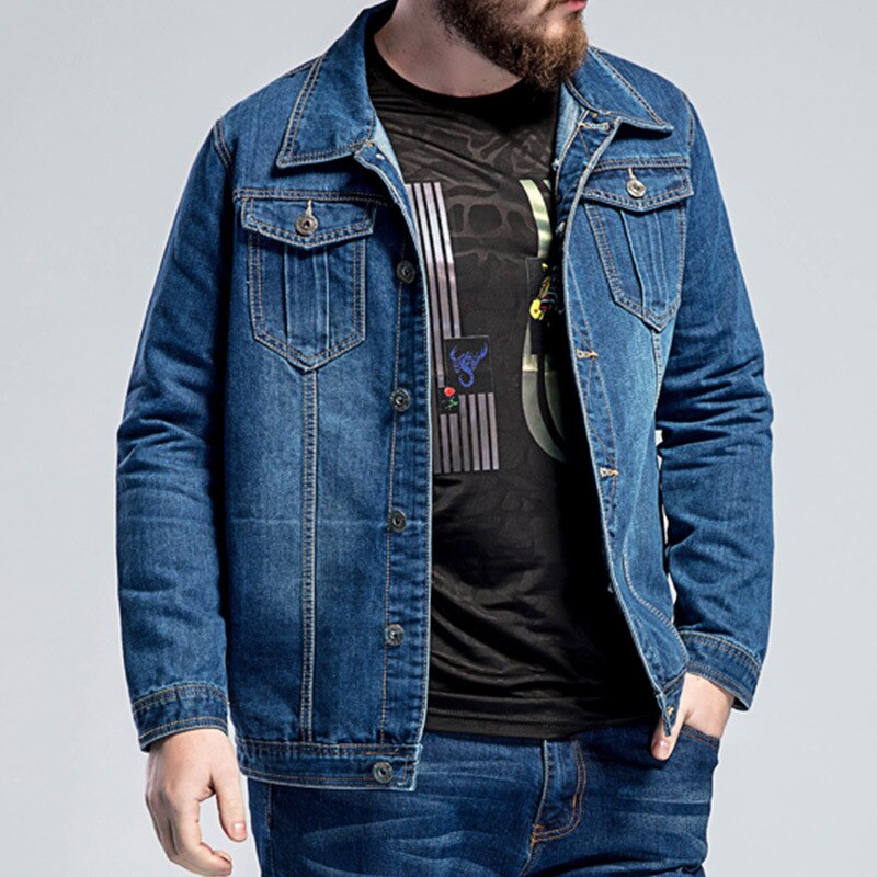 Herrjacka stor storlek l -5xl 6xl 7xl blå jeansjacka herr vårlös stor lapel casual jacka storlek l -7xl