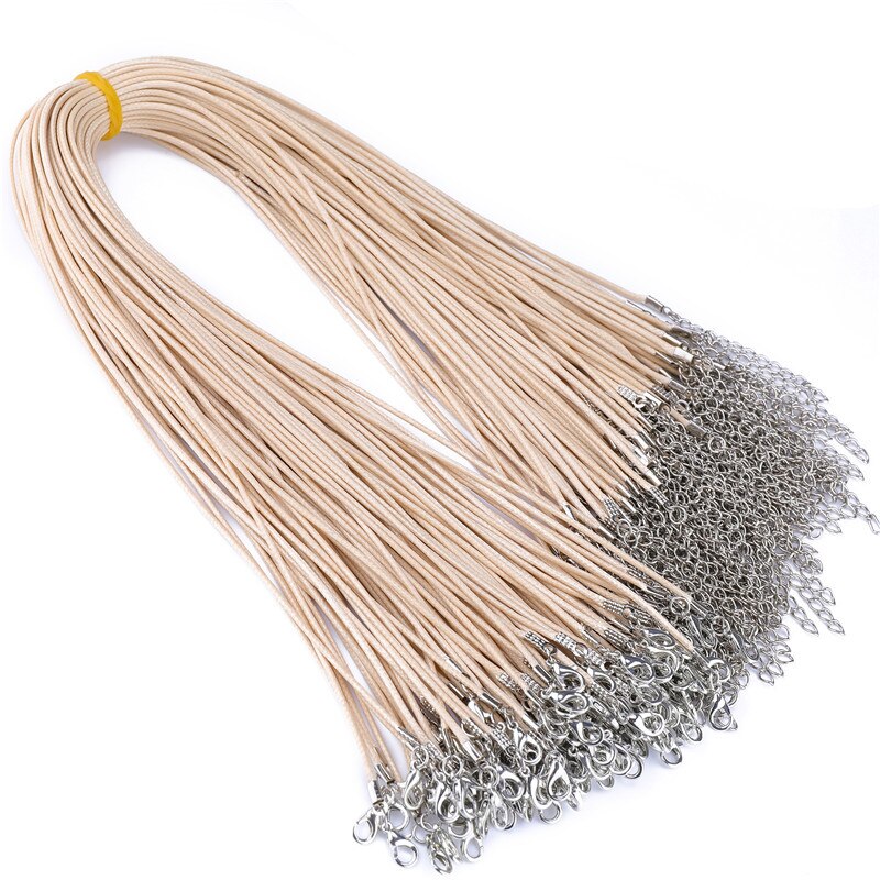 50 sztuk kolorowy skórzany sznur wosk liny łańcuch wosk naszyjnik ze sznurka wisiorek dla DIY Handmade karabińczyk sznurek biżuteria łańcuchy: Beige