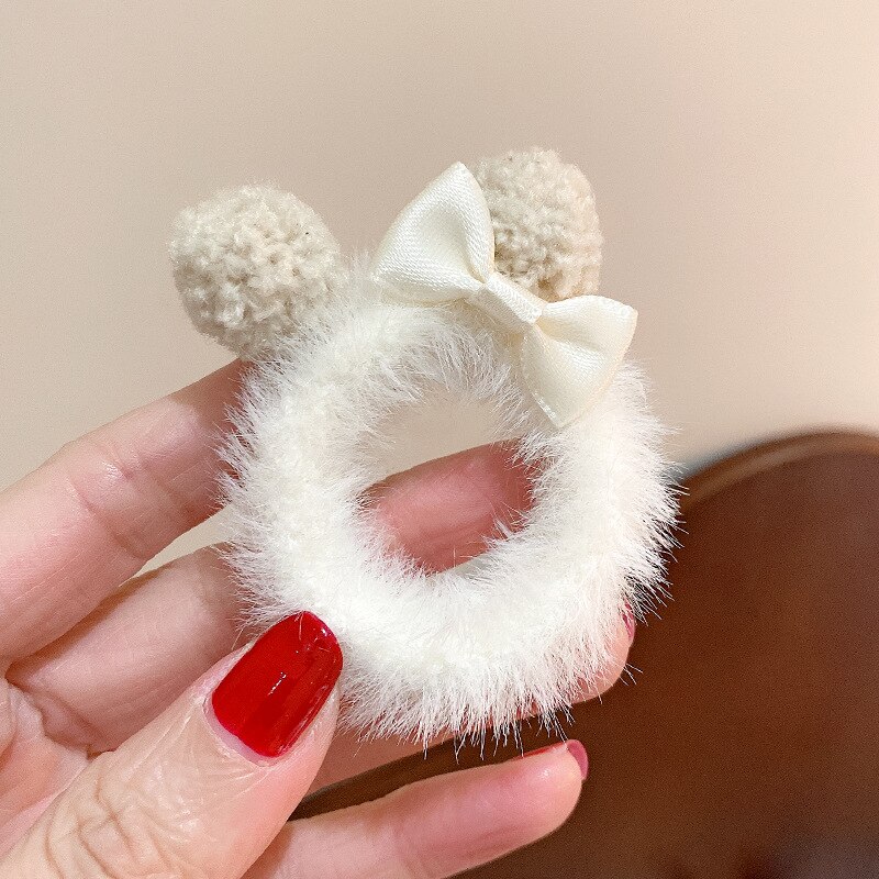 Schattige Beer Winter Wol Haar Ties Meisjes Elastische Haarbanden Kind Paardenstaart Haarband Peuter Haaraccessoires Hoofdband Voor Kinderen: 8