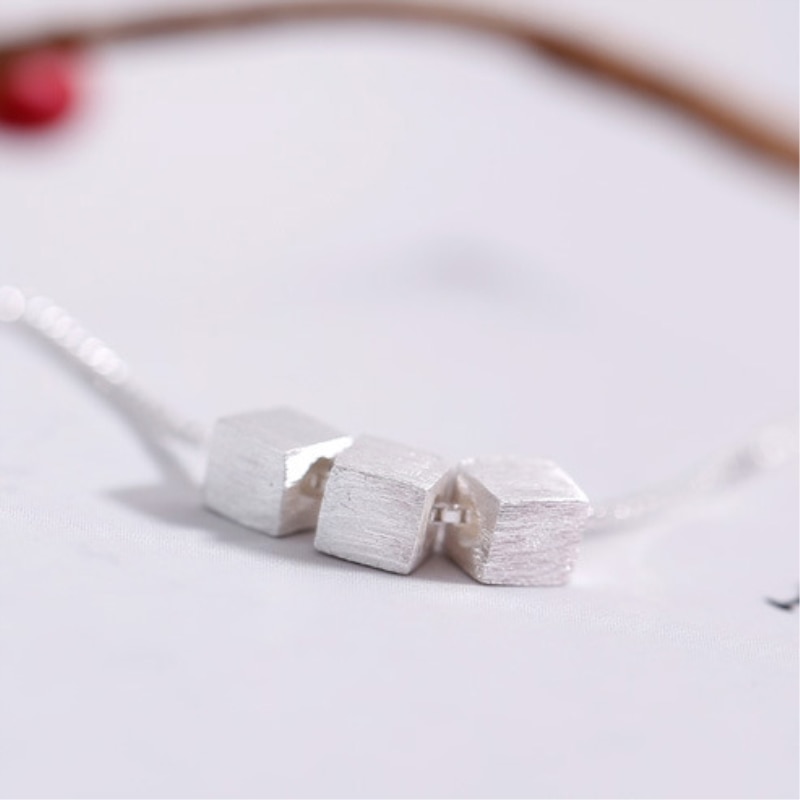 Three-dimensional Square Drawing Korean 925 Sterling Silver Temperament Personality Female Jewelry Necklace SNE027
