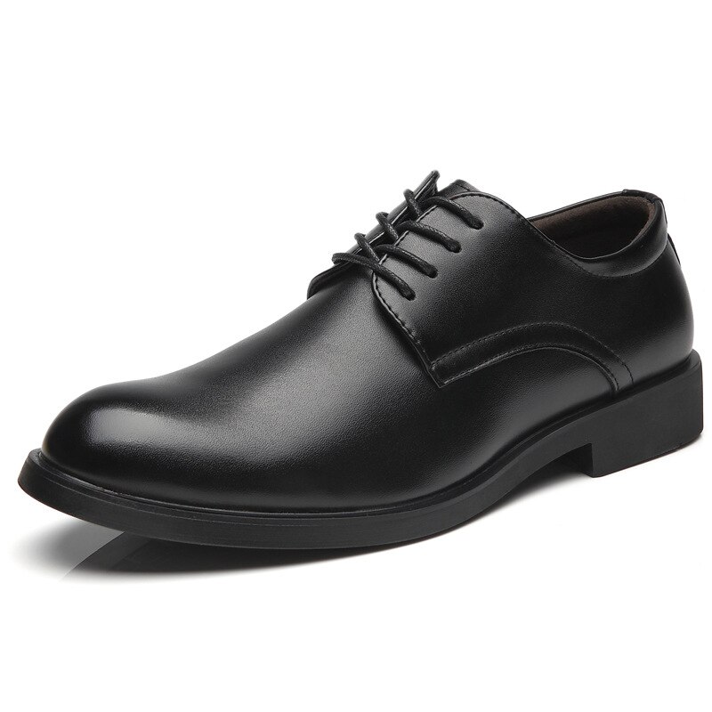 Classic Black Leather Business Shoes Men Lace Up Round Toe Formal Dress Derbies Shoes 38-44 dress shoes men: 38