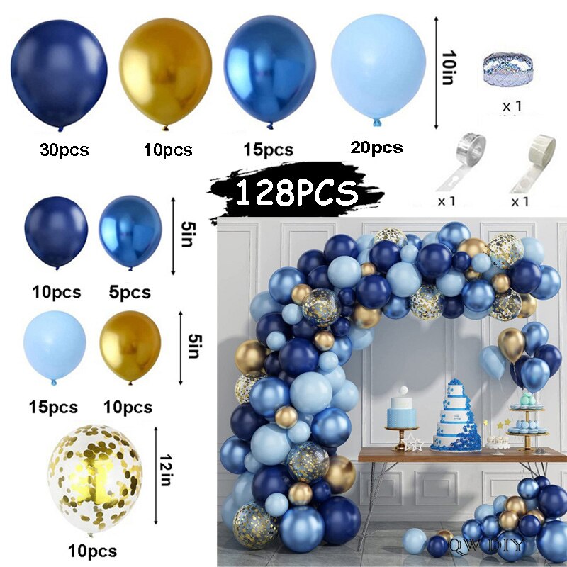 Navy Blue Gold Balloons Garland Kit Gold Confetti Kids Boys Adult Balloon Arch Birthday Baby Shower Wedding Party Decorations: 128pcs navy blue