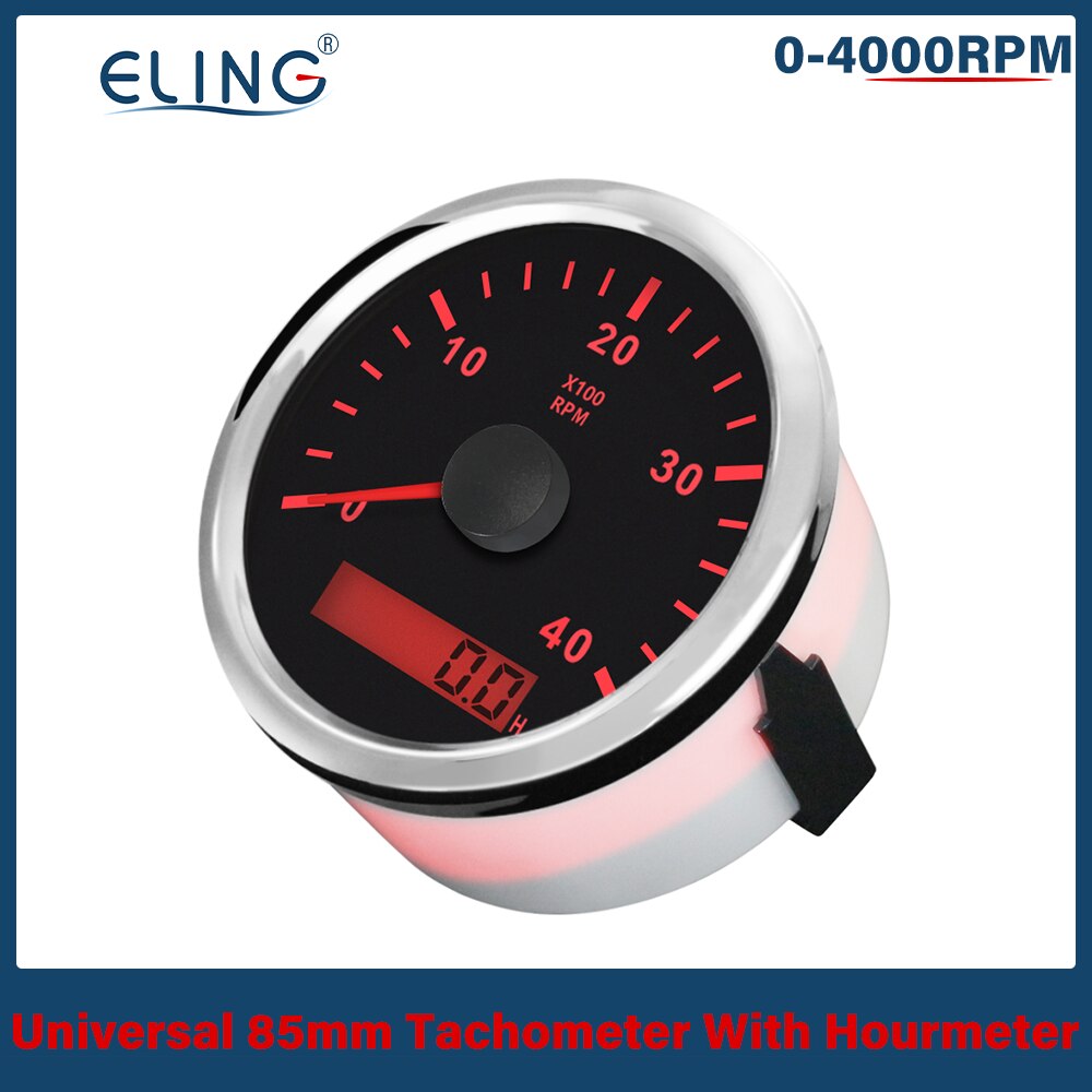 ELING RPM Tacho Tachometer REV Counter with Hour meter 85mm 12V 24V with Backlight