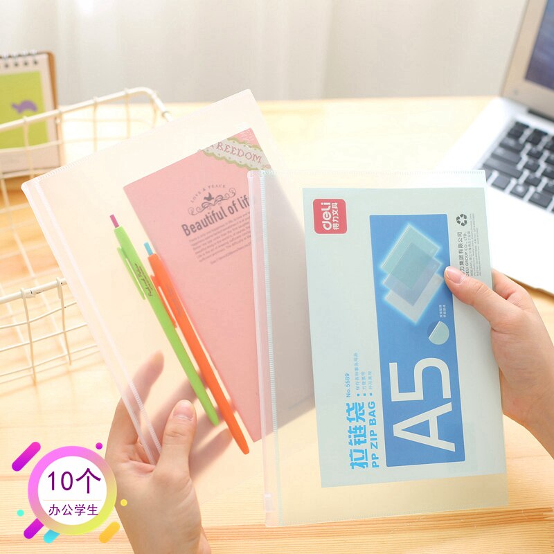 100% PP Document Zipper Bag A5 Transparent Business Storage Bag Office Files School Test Exam Paper Home Documents Deli 5589