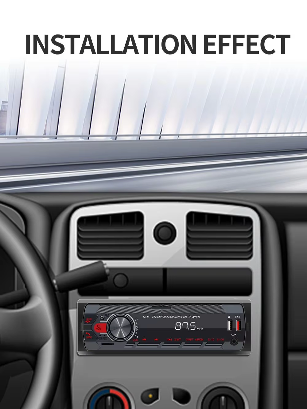 Bqcc bilradio stereospiller digital bluetooth bil  mp3- spiller fm-radio stereo lyd musikk usb/sd med innebygd aux-inngang