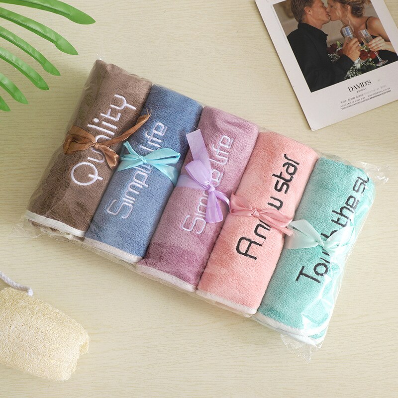 T041A nice Absorbent coral fleece Embroidered daisy letter hotel bath towels hand towels face towel