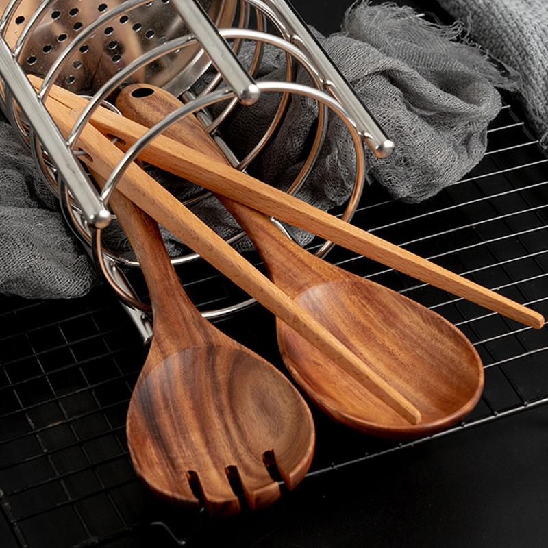 Salad Server Large Wood Spoon Fork Set Wooden Tongs Spoon Serving Set Soup Ladle Kitchen Cooking Spoons Wooden Cooking Utensils