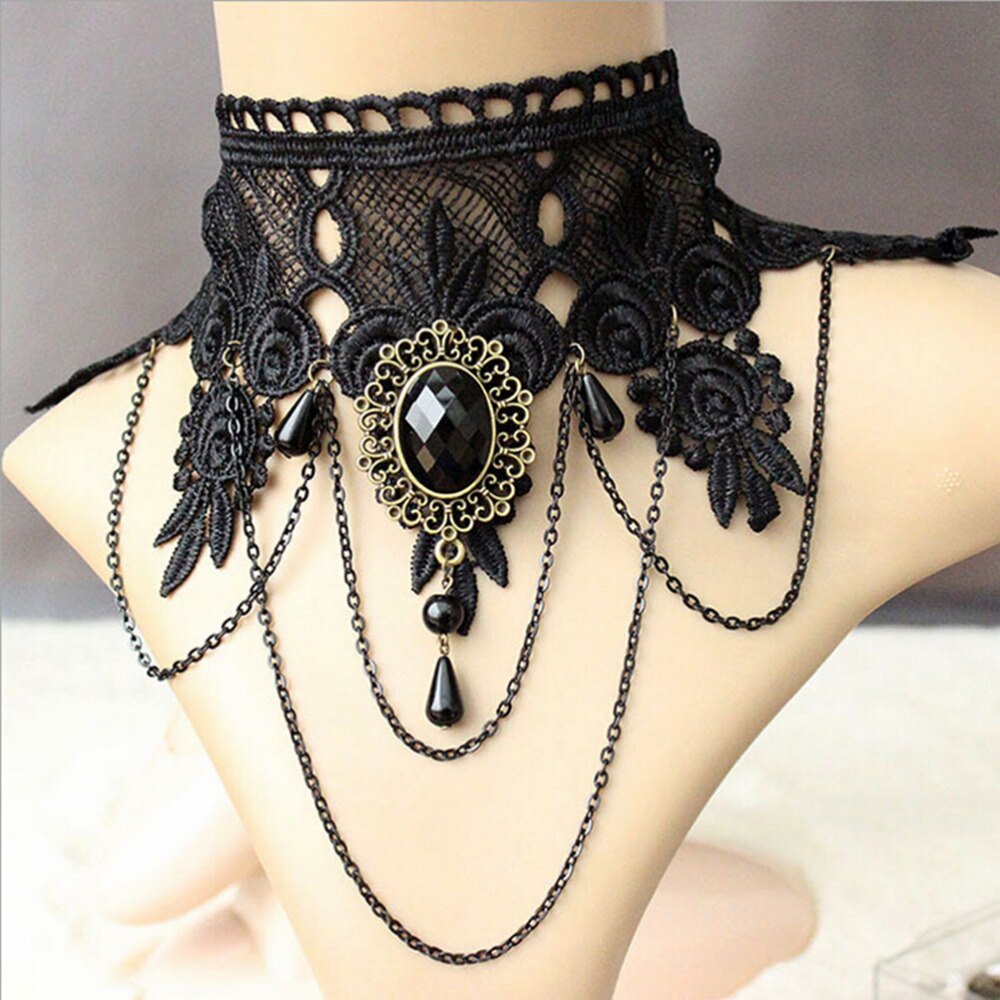 1PCS Women Jewelry Women Jewelry Black Lace Flower Chain Tassel Choker Necklace Gothic Punk Collar Necklace