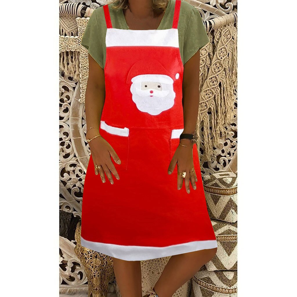Red Christmas Aprons Adult Santa Claus Aprons Women and Men Dinner Party Decor Home Kitchen Cooking Baking Cleaning Apron 11.30