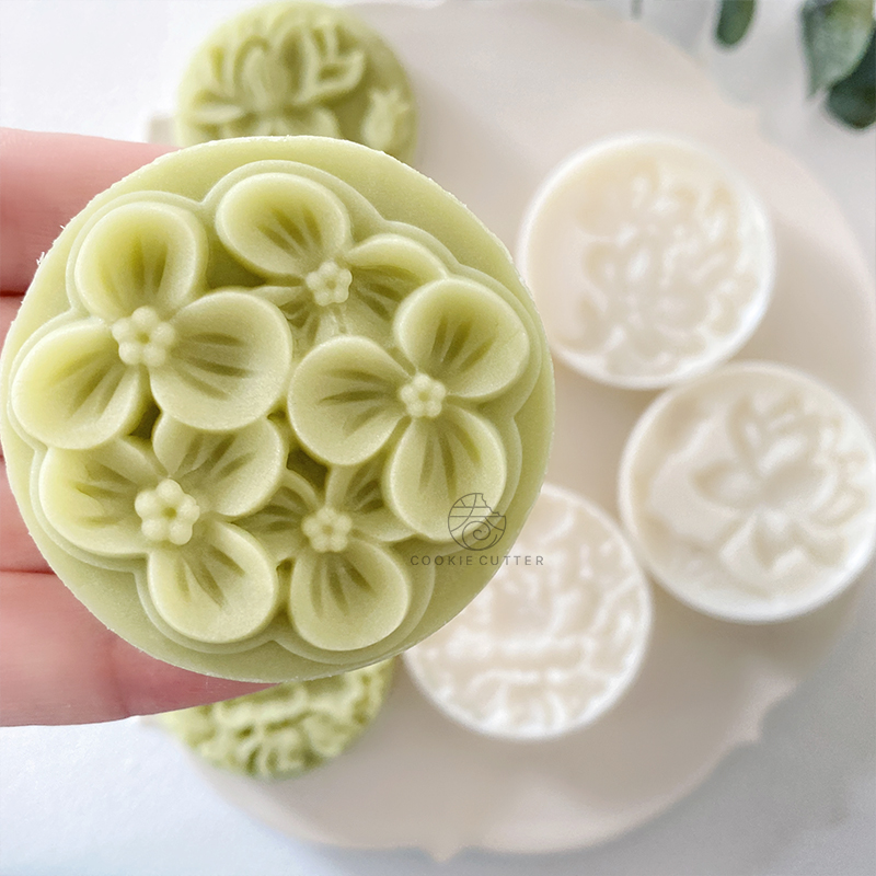 4 stk/sæt blomst form rund månekage form kinesisk pastoral stil håndtryk 3d hjemmelavet fondant kage dekorationsværktøj