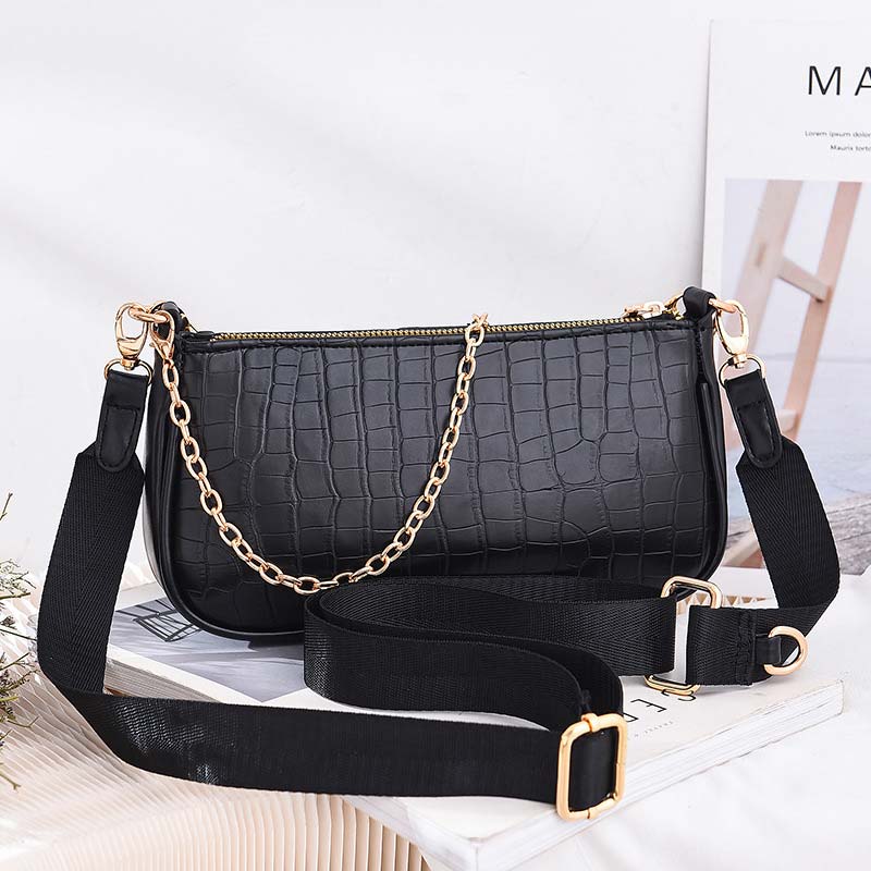 Wzór krokodyla skórzana torba na ramię zwykły Crossbody torby damskie torebki Totes torba 3 zestawy wieczorne sprzęgło torebka: czarny