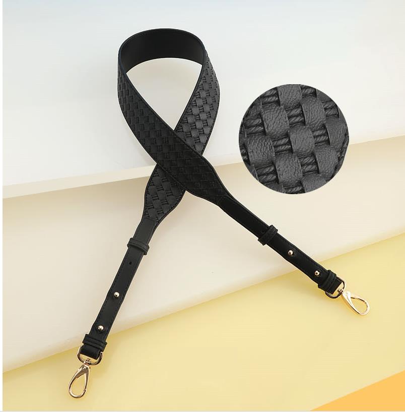 Mærke vævemønster justerbar taske bred rem kvinders læder skulder crossbody rem taske tilbehør: Vævemønster sort