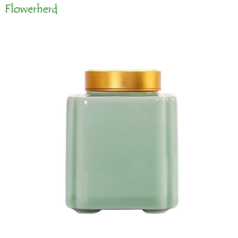 Ceramic Porcelain Tea Caddy Teaware Tea Container Square Sealed Waking Tea Can Household Tea Packaging Caddy Tea Storage