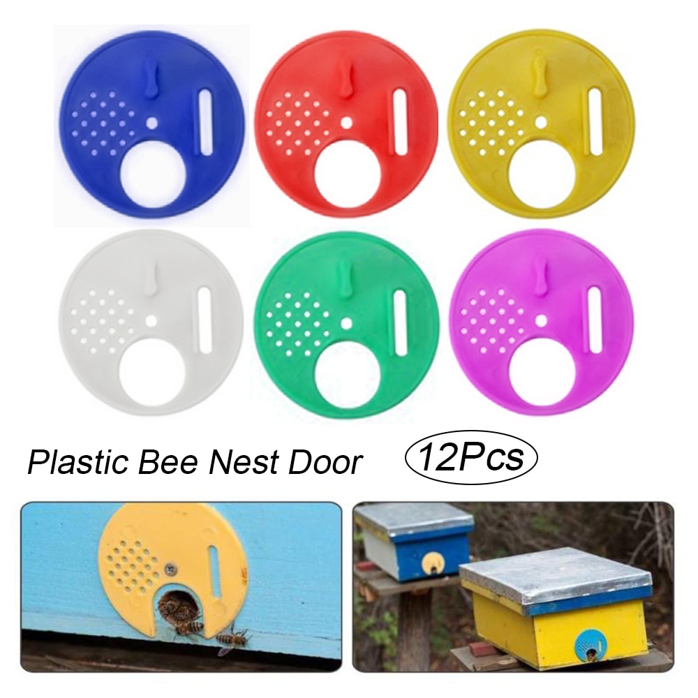 12pcs Bee Hive Box Entrance Gate Disc Plastic Bee Nest Door Honeycomb Entrance Gate Beekeeping Tool Equipment Nest Tools Supplie
