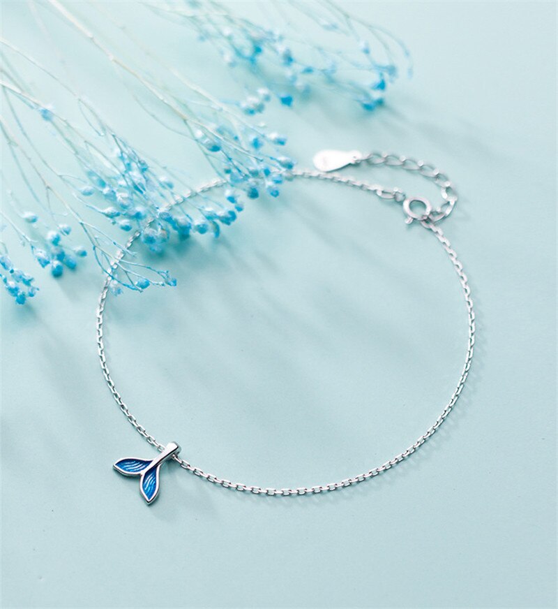 DAIWUJAN Real 925 Sterling Silver Smart Blue Mermaid Tail Pendant Anklets For Women Silm Chain Feet Beach Fine Jewelry