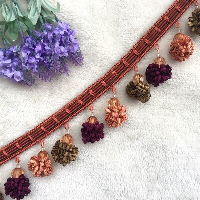 1M Pom Pom Trim Ball Fringe Lint Gordijn Kant Stof Pompom Ballen Kwastje Franjes Trim Kralen Diy Kant Ambachten naaien Accessoires: F