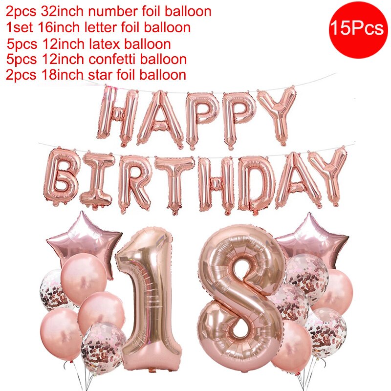 32 Inch Rose Gold Happy 30 Years Old Birthday Party Decorations Adult Number Balloon 18 21 40 50 60 70 80 Birthday Decor Globos: 18 birthday set