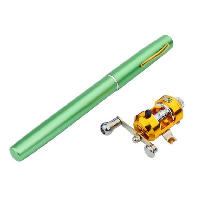 Fonoun Mini Portable Pocket Fish Pen Aluminum Alloy Fishing Rod Pole Reel Pocket Pen Fishing Rod Pole Reel Combos FL89: Green