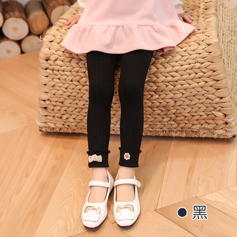 Lente En Herfst Mode Daisy Strik Bijgesneden Broek Baby Dunne Katoenen Tweeërlei Gebruik Kinderen Warm Verticale Leggings Lente stijl: Black / XS