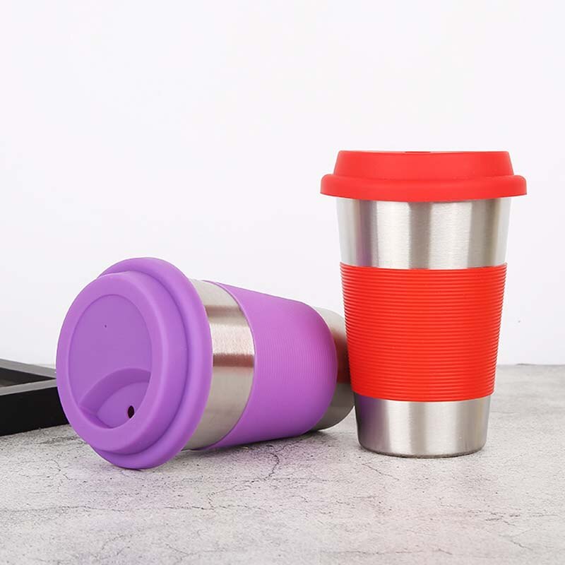 500ml Portable Practical Reusable Stainless Steel Silicone Cap Coffee Cups Eco Friendly Non-slip Travel Mugs Useful Wine Cup