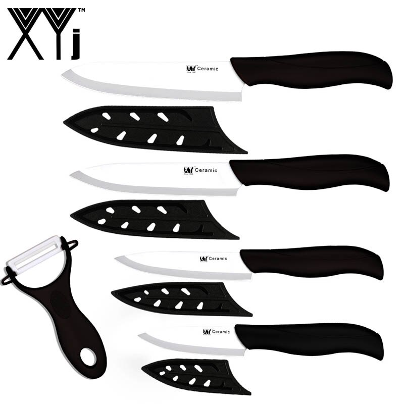 XYj-Juego de cuchillos de cerámica, herramientas de cocina, pelador, multiopciones, mango de Color, utilidad para cortar Chef, 5 uds.: Black H White B