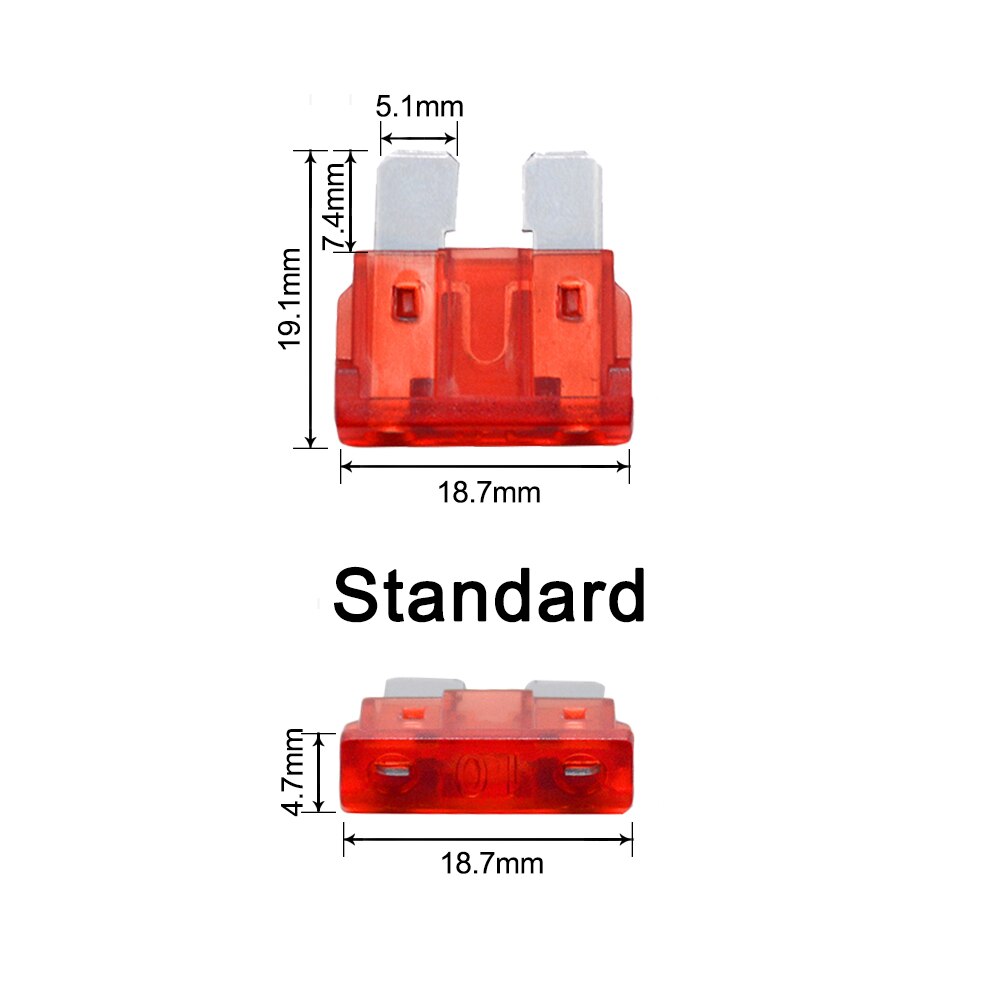10Sets Auto Standaard Midden Zekeringhouder + Auto Boot Truck Atc/Ato Blade Fuse 3A 5A 10A 15A 20A 25A 30A 35A 40A