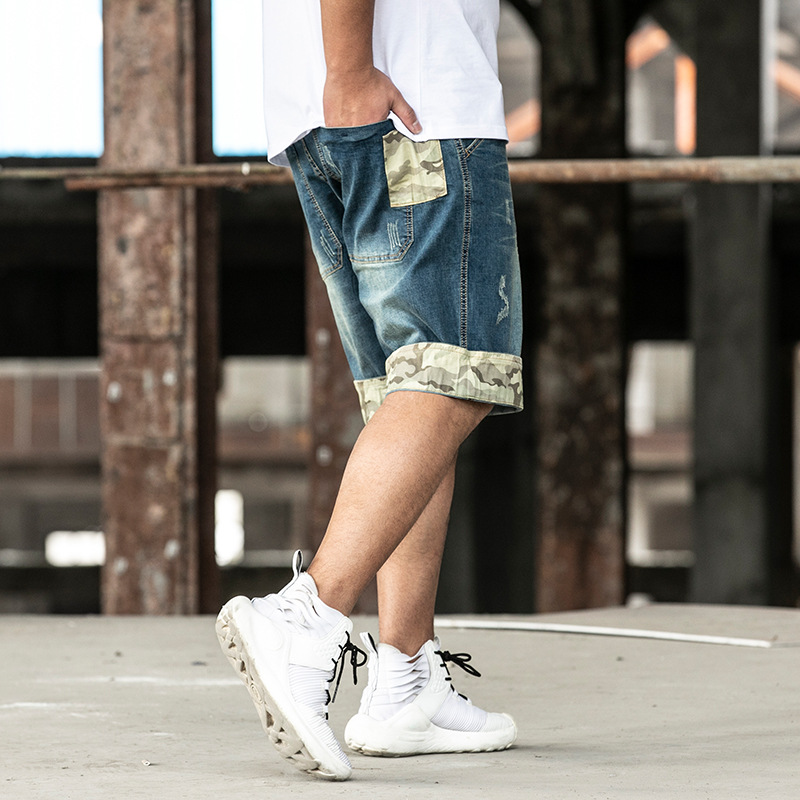 Shorts jeans menn sommer knelengde hombre denim short straight herre cargo stretched herre plus size 42 44 46 48 jean short