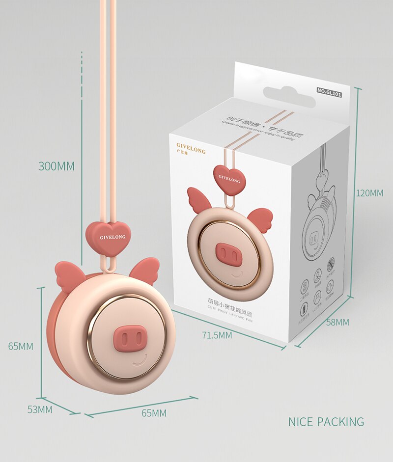 2021 nowy 1PC mini bezłopatkowy opaska na szyję wentylator bezprzewodowy słodkie zwierzątko wiszące liny przenośne wentylatory ładowania USB 3rd koła zębate prędkości wentylować