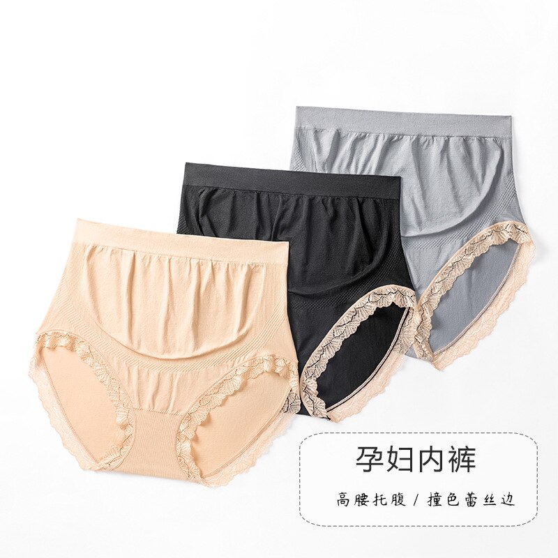 High Waist Belly Nylon Maternity Panties with Lace Breathable Briefs Clothes for Pregnant Women Pregnancy Underwear
